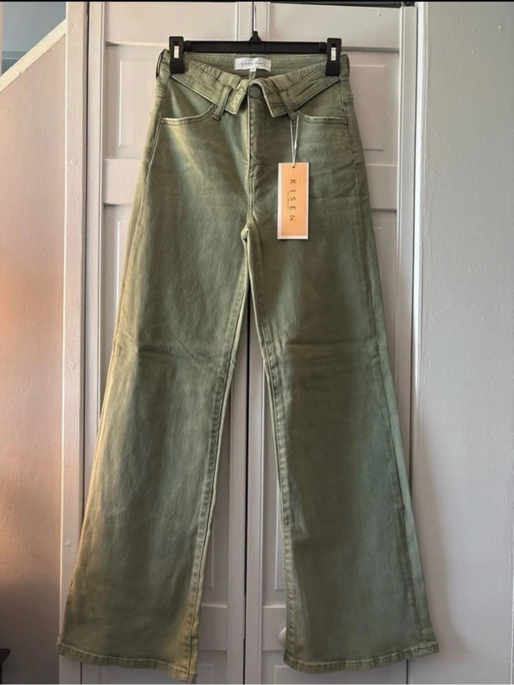 Risen Olive High-Rise Wide-Leg Jeans